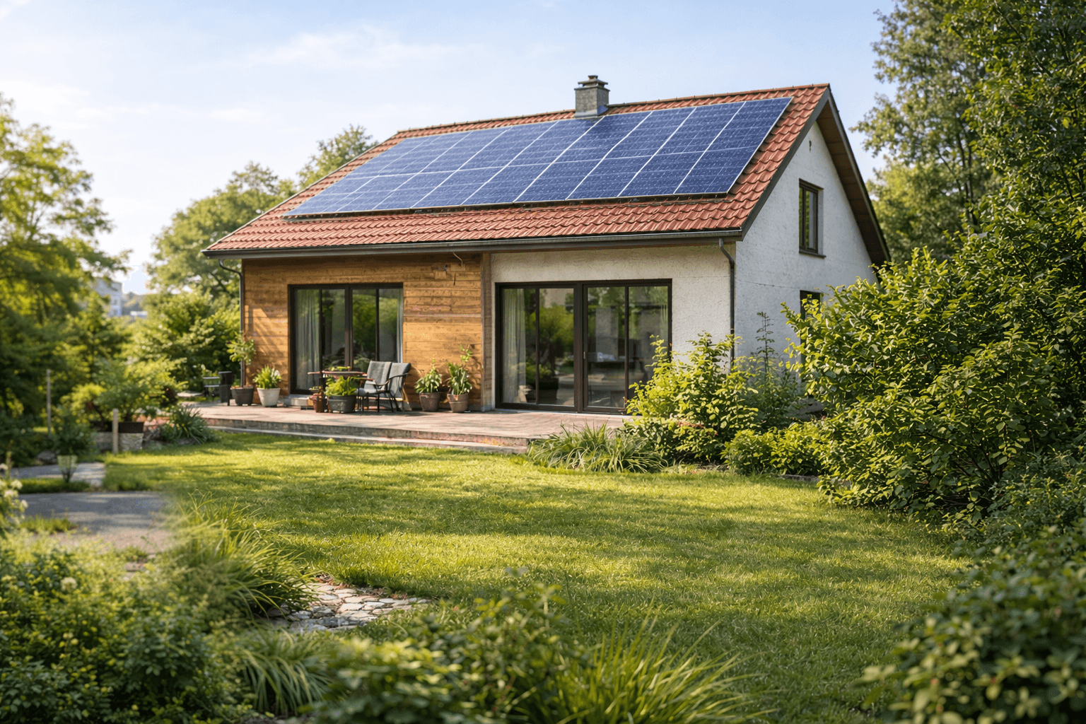 Energieeffizientes Wohngebäude mit Solaranlage